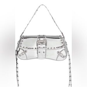 NWT MakeMeChic Y2K PU Leather Shoulder Bag,Silver Studded, Hobo,Clutch,11.8"size